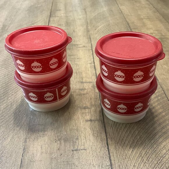 Tupperware Snack Cups Set Of 4 Pearl White Red Christmas 4922 1229 Christmas - Picture 2 of 4